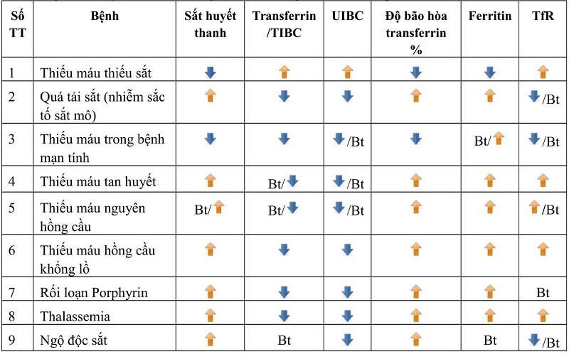 Một số thông số tham khảo trong kết quả xét nghiệm sắt huyết thanh